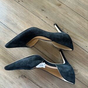 Black leather suede heels